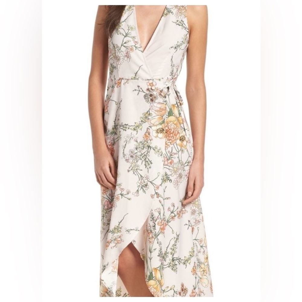 Elegant Pink and Green High Low Sundress with Plunge Neckline